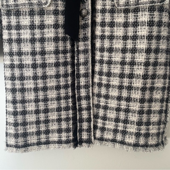 ZARA Check Tweed Frayed Coat With Bow Detail - Picture 6 of 6